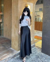 CV001- Chân váy lụa dáng xoè 2 màu vàng đồng- đen chất lụa vân dày dặn