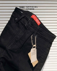 Quan044- Quần short jeans đen hàng máy full tem