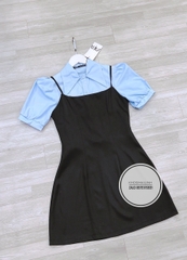 Set gồm váy đen yếm kèm sơ mi xanh trơn ( set rời)