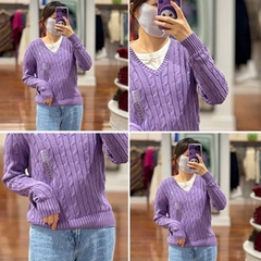 A488--Áo len cadigan Tím Hot Hit hàng nhà máy đủ tem