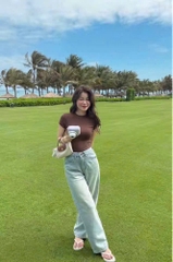 QUAN122- Quần JEANS xanh nhạt suông rộng túi da