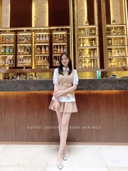 Áo sơ mi cổ đức phối 2 màu kèm belt rời