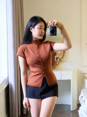 A649-Áo len cộc tay nâu hàng nhà máy đủ tem