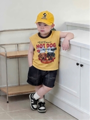 BT980-Bộ ba lỗ HOTDOG vàng nâu TẶNG KÈM MŨ cho bé trai