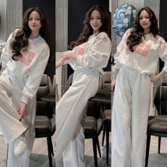 Set833- Set nỉ xám chữ hồng dáng quần bom