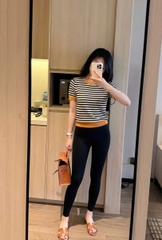 A614-Áo len ZIRI kẻ đen viền vàng dáng cộc full tem