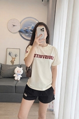Set868-Set áo thun cộc tay trắng thêu nổi phối quần short đen
