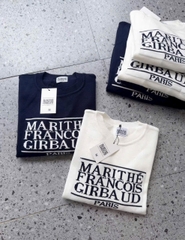 A458- Áo len cổ tròn in chữ xanh-trắng full tem