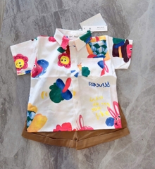 BT480- Bộ sơ mi đũi CAM Xanh mix quần kaki bé trai