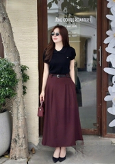 Set728- Set công sở áo tắm cổ ren phối chân váy midi dài