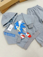 BN182 (9-26kg) Bộ nỉ thu đông dài tay bé trai Sonic màu xám có mũ VNXK