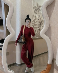 ☘️SET417-  SET BỘ LEN LÔNG THỎ ĐỎ THÊU CHỮ BAD 2 MÀU ĐEN,ĐỎ 💎