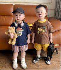 BT1026- Combo 2 bộ cotton cộc tay NÂU- XANH Merci