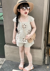 SETKID022- Set hoa thêu MẸ-COM màu be cao cấp