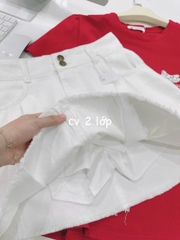 SET739-Bộ dạo phố áo thun Mèo đỏ phối chân váy jean trắng