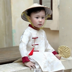 BT806-Bộ áo dài bé trai tặng kèm charm 2 màu đỏ trắng