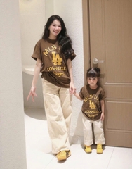 A245- Áo phông nâu mẹ con full tem chất đẹp