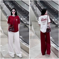SET469-Set Bad đỏ trắng quần suông chạy viền chất zip đẹp