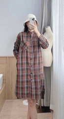 Đầm kẻ suông 3 màu cổ tàu