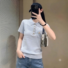 A703-Áo len dệt kim cộc tay thêu ngựa 2 màu xanh than và xanh biển hàng nhà máy đủ tem