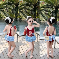 BOI05- Bộ bơi bé trai liền mảnh màu đỏ kèm CV kẻ rời