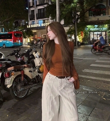 Quan130- Quần jeans suông ống trắng ngà dài 100 cm
