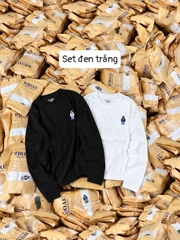 A768- Set 2 áo thun gấu dài tay đen trắng và nâu trắng
