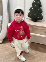 Bt702- Bộ nỉ Noel mũ bông trẻ em màu đỏ b e