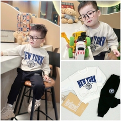 BN145-(8-27kg) Bộ thu đông bé trai dài tay nỉ da cá NY trắng đen VNXK