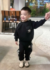 BN161-(9-26kg)-Bộ nỉ thu đông đen sọc trắng ADD bé trai VNXK