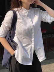 A238-SƠ MI ZIRI LI DỌC 2 màu trắng,xanh chất thô lụa