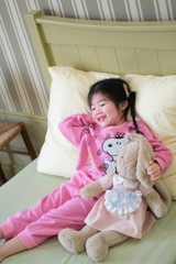 BN149- Bộ nỉ thu đông dài tay hoạ tiết Snopy hồng bé gái VNXK