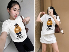 A594-Áo thun suông hình gấu 2 màu đen trắng