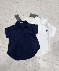 A255-Áo  sơmi nữ tay hến thêu gấu 2 màu xanh trắng