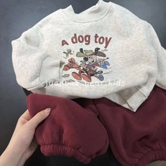 BT748-Bộ nỉ haida bé trai áo xám in phối quần bo ống