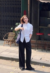 A238-SƠ MI ZIRI LI DỌC 2 màu trắng,xanh chất thô lụa