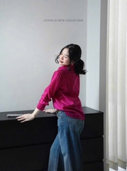 A560- Áo somi suông hồng nổi bật mẫu mới