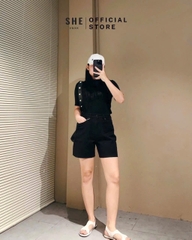 Quan044- Quần short jeans đen hàng máy full tem