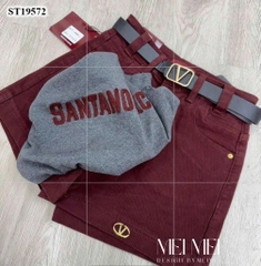 Set664- Set áo phông Stand mix short jeans đỏ mận