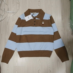 A472- Áo len kẻ ngang to phối cổ bẻ thêu tag 2 màu