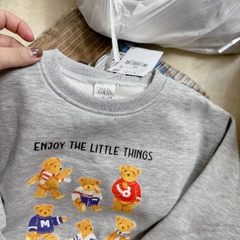 BN039- Bộ nỉ xám cổ tròn ENJONT 5 gấu trẻ em VNxK