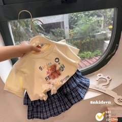 BT896-Set áo thun be  xẻ mix CV kẻ xanh có lót bé gái