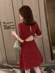 Đầm đỏ chấm bi dáng ngăn cutout sau lưng