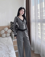 Set741- Set mặc nhà dài tay vải tăm lông xám