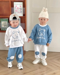 BT733- Combo 2 bộ nỉ bé trai phối màu xanh trắng