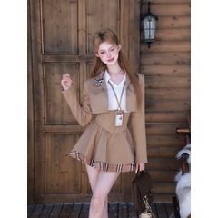 SET398- SET PHỐI ÁO VEST KHOÁ MIX VÁY XOÈ COSSET 2 LỚP