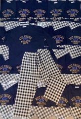 Set800-Set mặc nhà áo thun xanh than phối quần kẻ xanh