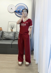 Set874-Set áo thun đỏ phối quần suông dài