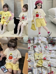 BT921-combo 2 bộ gái cotton dáng cộc in HI BEST vàng-trắng