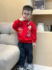 bt708- Bộ nỉ cua mềm Oto đỏ - quần đen in pet